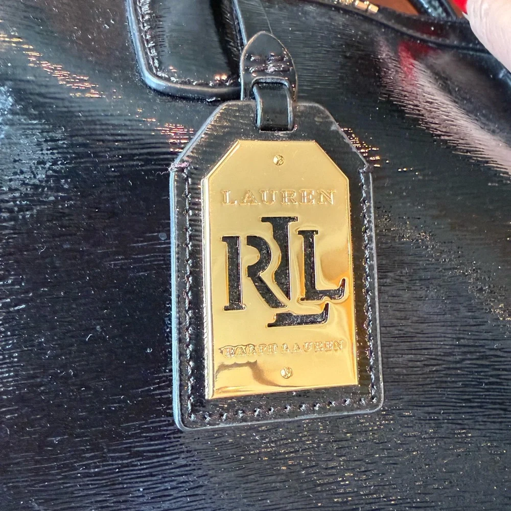 Lauren Ralph Lauren Black Patent Leather Satchel with Gold Hardware
